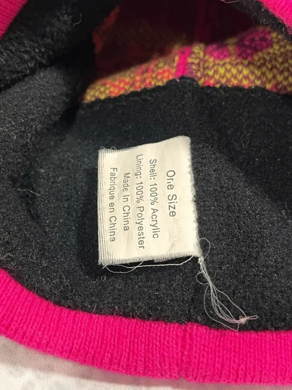 Marmot Nordic Pom Pom Beanie Pink Yellow Fleece Lined One Size